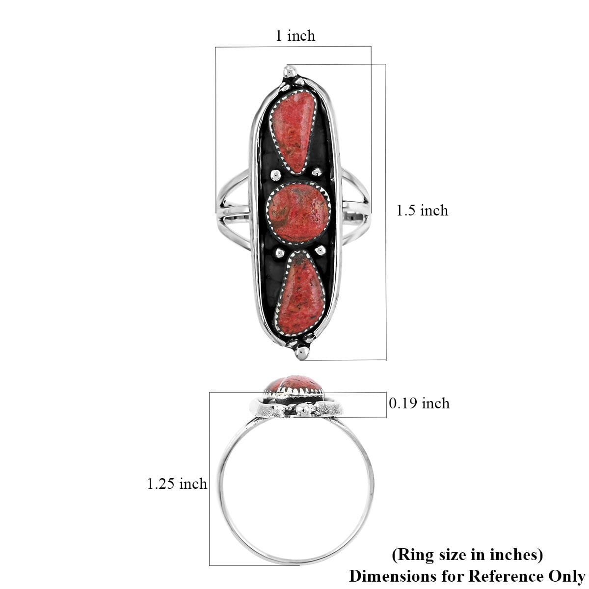 Santa Fe Style Enhanced Red Coral 9.00 ctw Ring in Sterling Silver (Size 8.0) image number 5
