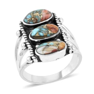 Santa Fe Style Spiny Turquoise 8.50 ctw Ring in Sterling Silver (Size 7.0)