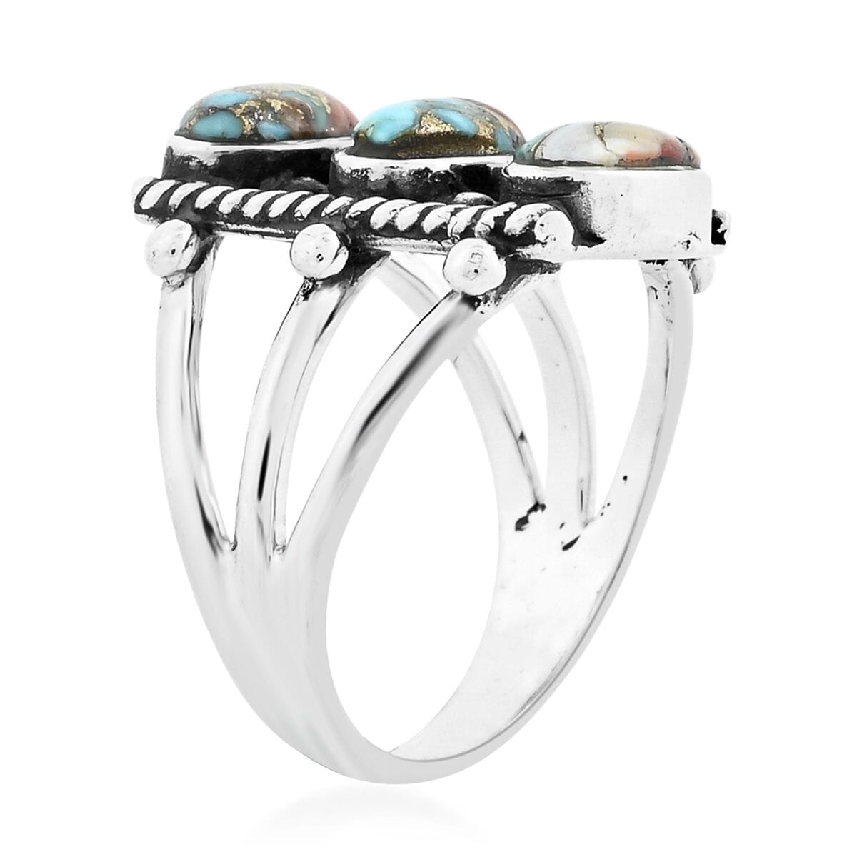 Santa Fe Style Spiny Turquoise 8.50 ctw Ring in Sterling Silver (Size 9.0) image number 3