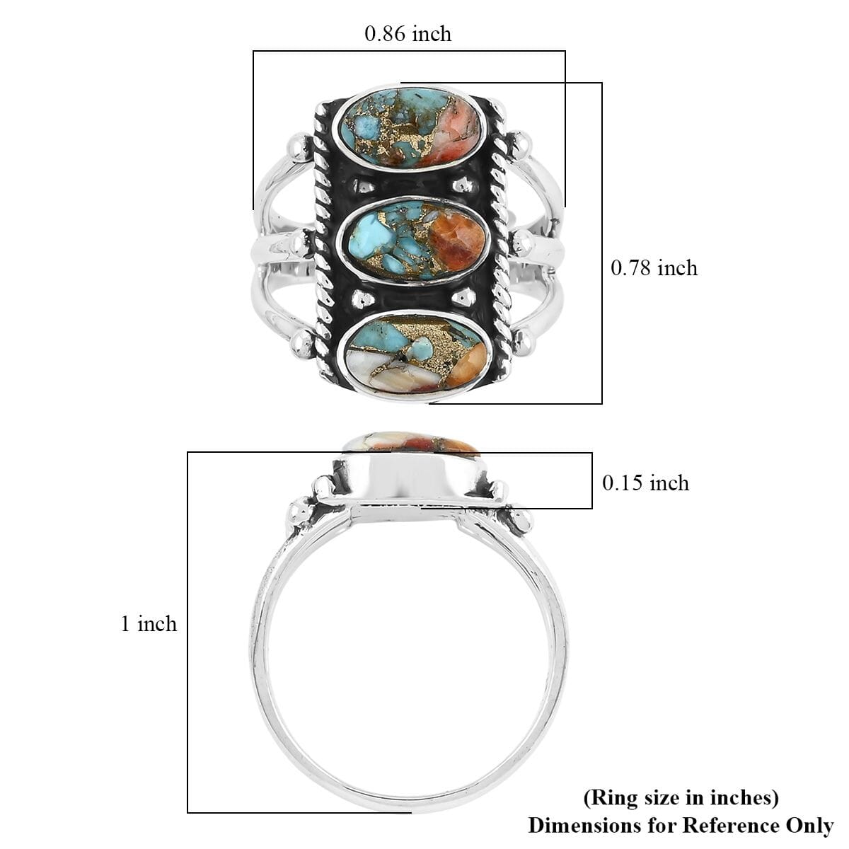 Santa Fe Style Spiny Turquoise 8.50 ctw Ring in Sterling Silver (Size 9.0) image number 5