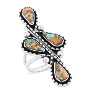 Santa Fe Style Spiny Turquoise 8.00 ctw Ring in Sterling Silver (Size 6.0)