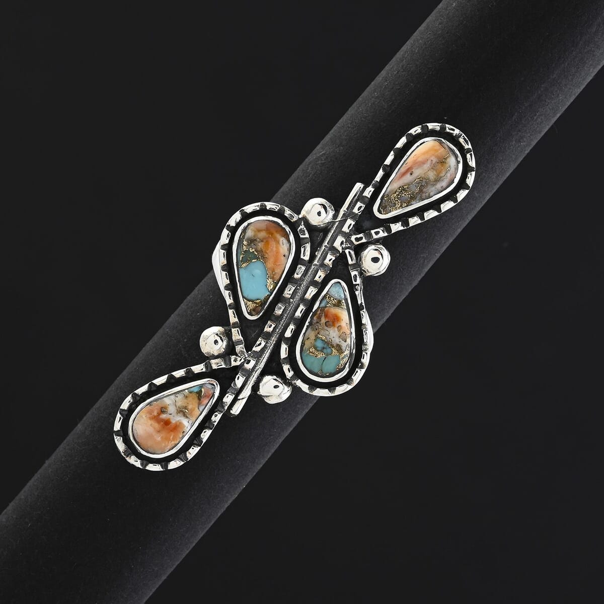 Santa Fe Style Spiny Turquoise 8.00 ctw Ring in Sterling Silver (Size 6.0) image number 1