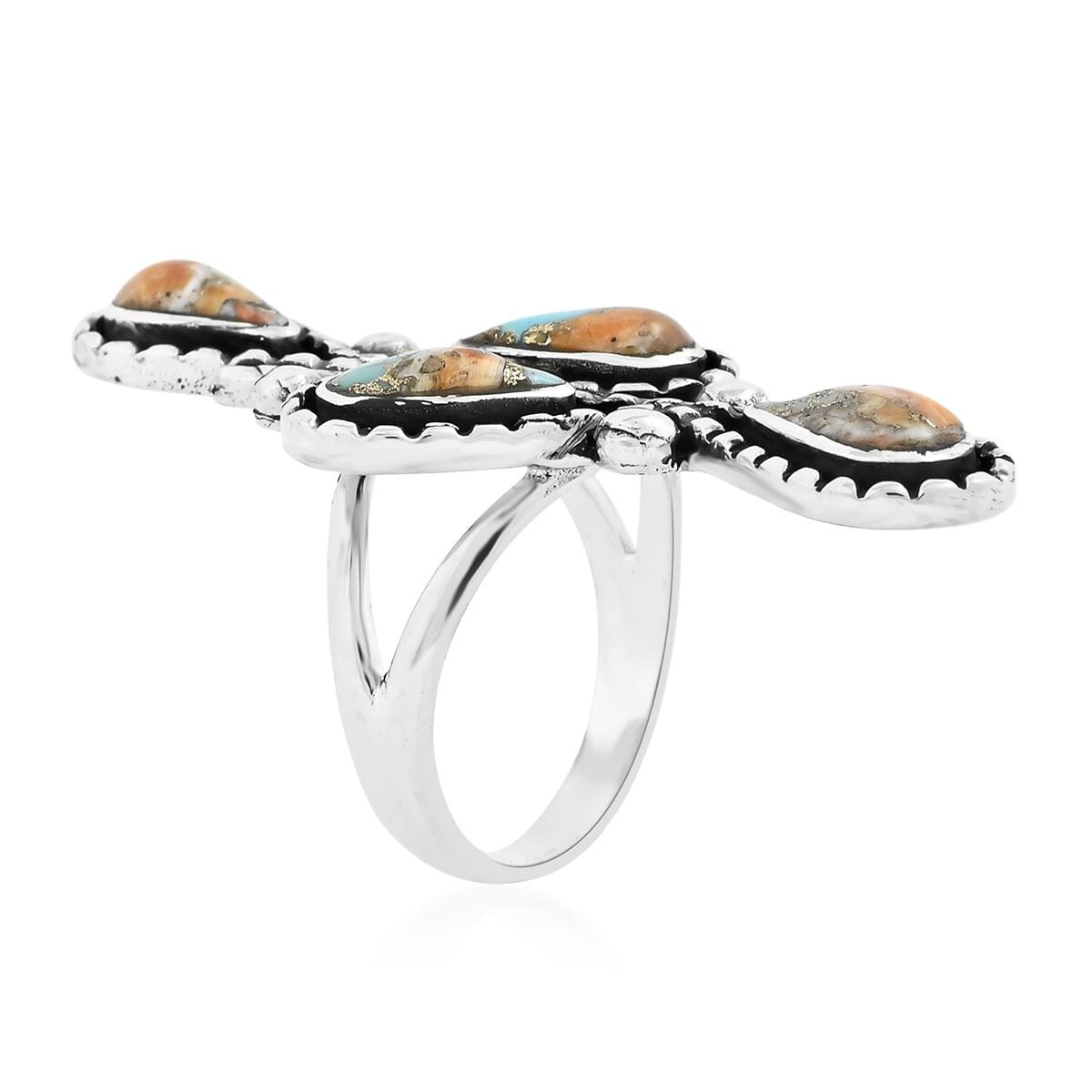 Santa Fe Style Spiny Turquoise 8.00 ctw Ring in Sterling Silver (Size 6.0) image number 3