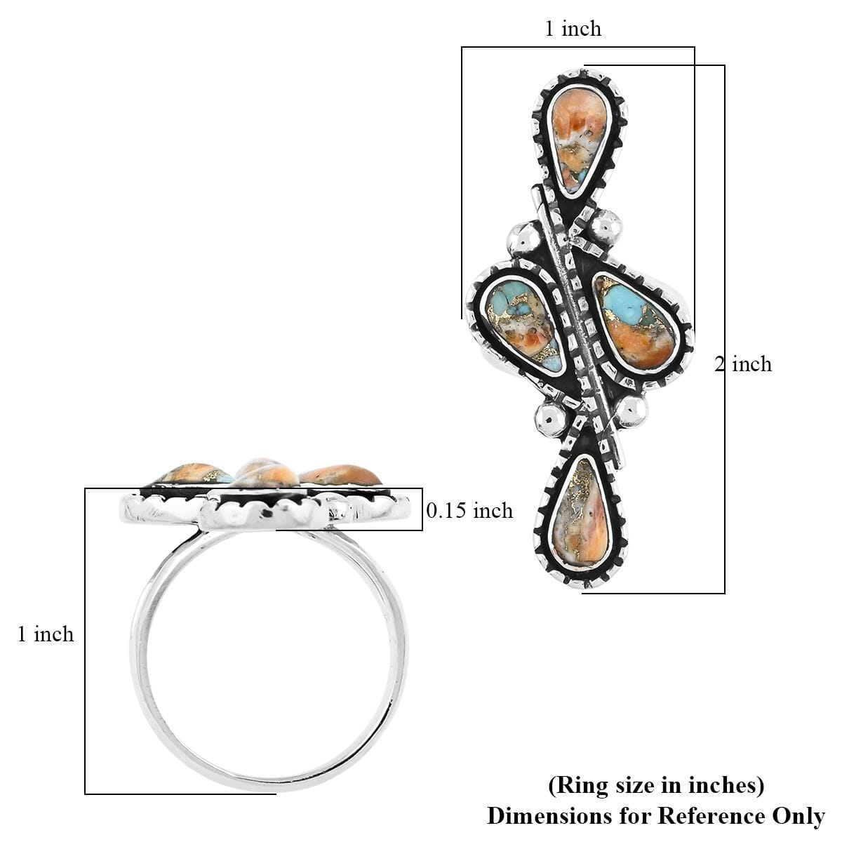 Santa Fe Style Spiny Turquoise 8.00 ctw Ring in Sterling Silver (Size 6.0) image number 4