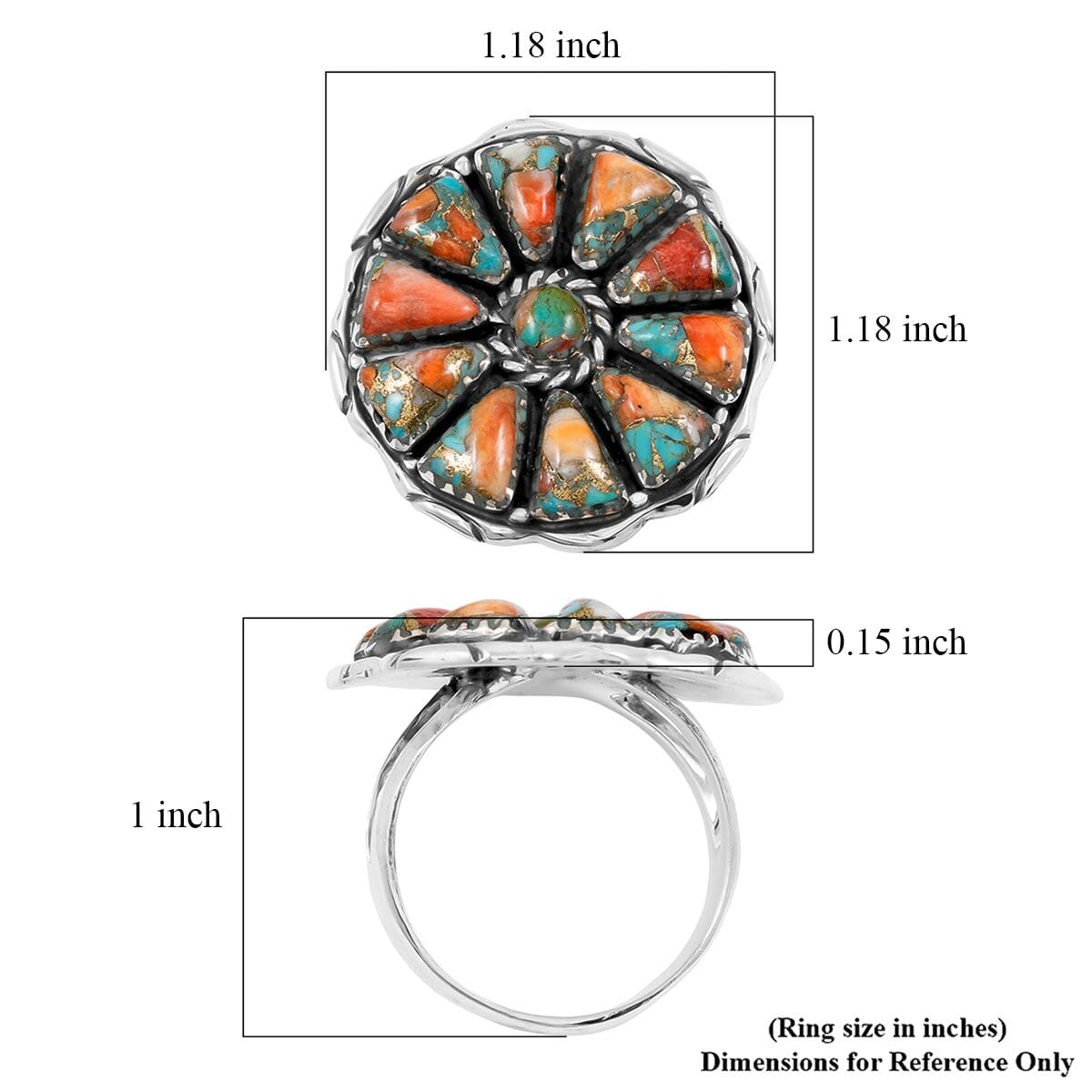 Santa Fe Style Spiny Turquoise 19.00 ctw Ring in Sterling Silver (Size 11.0) image number 4