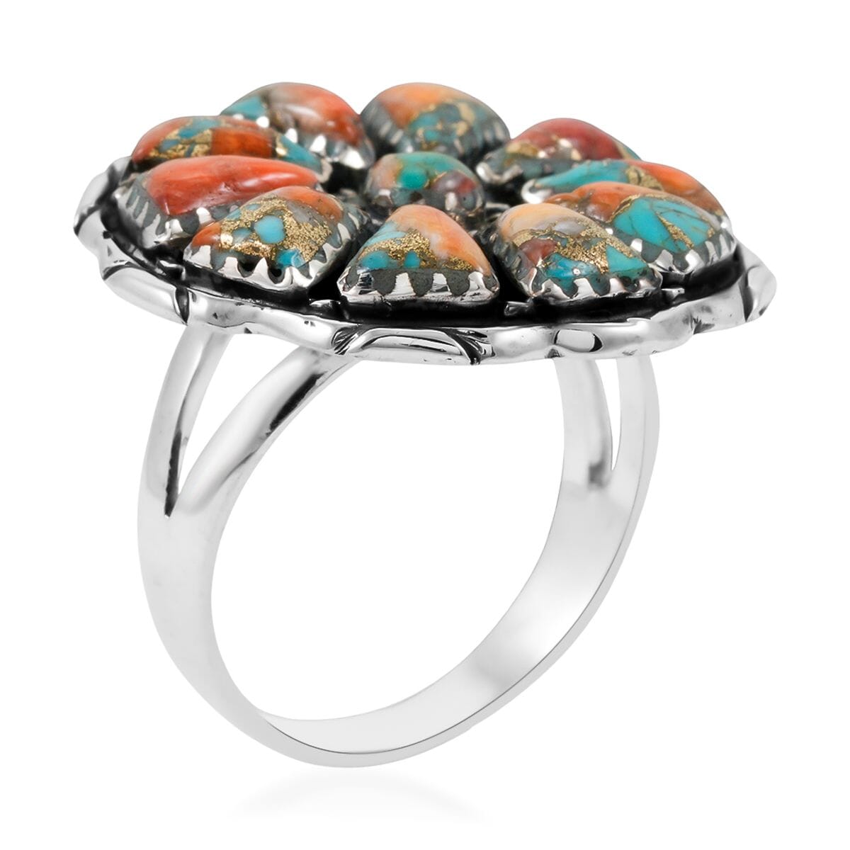 Santa Fe Style Spiny Turquoise 19.00 ctw Ring in Sterling Silver (Size 6.0) image number 3