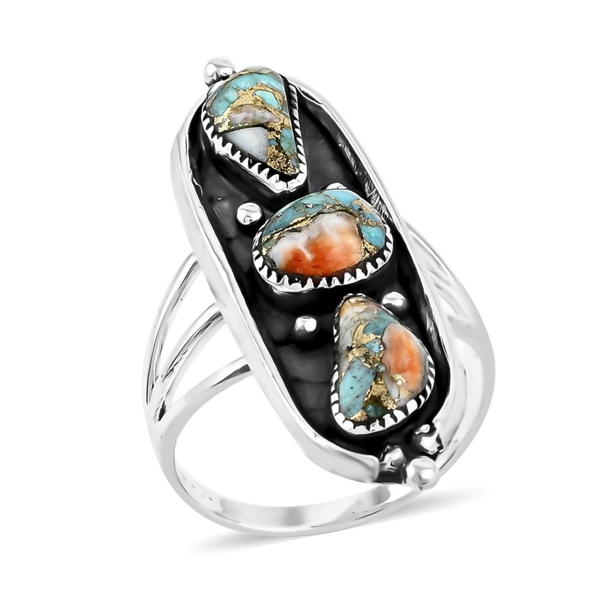 Santa Fe Style Spiny Turquoise 9.00 ctw Ring in Sterling Silver (Size 7.0) image number 0