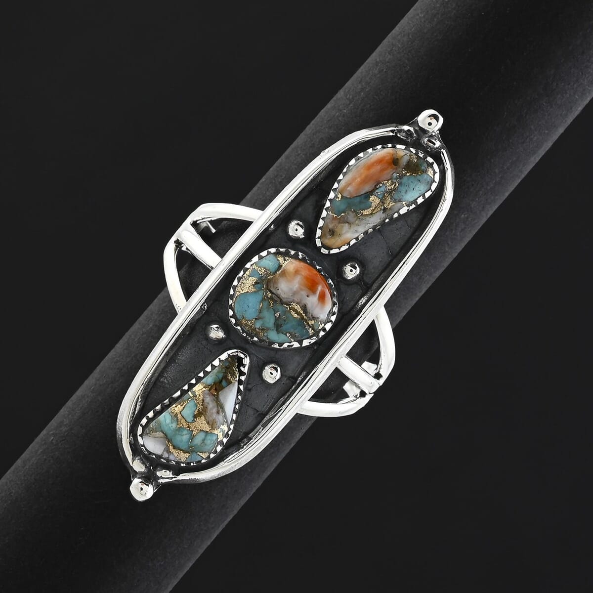 Santa Fe Style Spiny Turquoise 9.00 ctw Ring in Sterling Silver (Size 7.0) image number 1