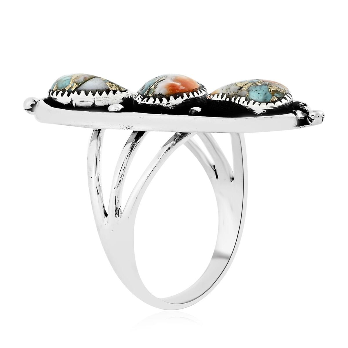 Santa Fe Style Spiny Turquoise 9.00 ctw Ring in Sterling Silver (Size 7.0) image number 3
