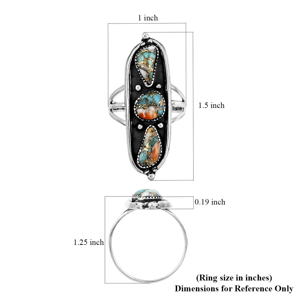 Santa Fe Style Spiny Turquoise 9.00 ctw Ring in Sterling Silver (Size 7.0) image number 5
