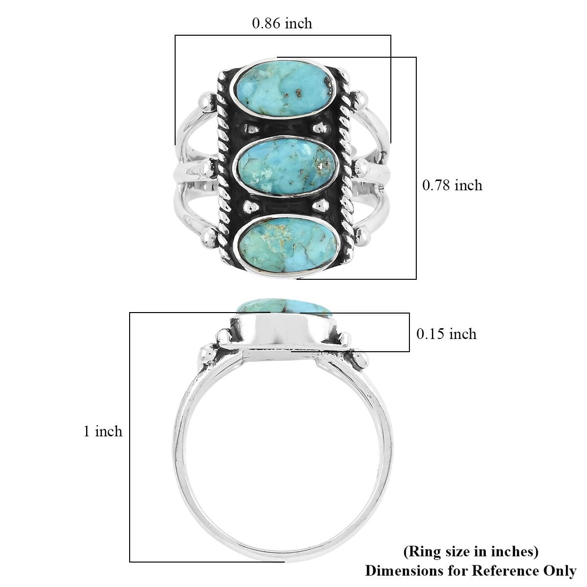 Santa Fe Style Kingman Turquoise 8.50 ctw Ring in Sterling Silver (Size 11.0) image number 5