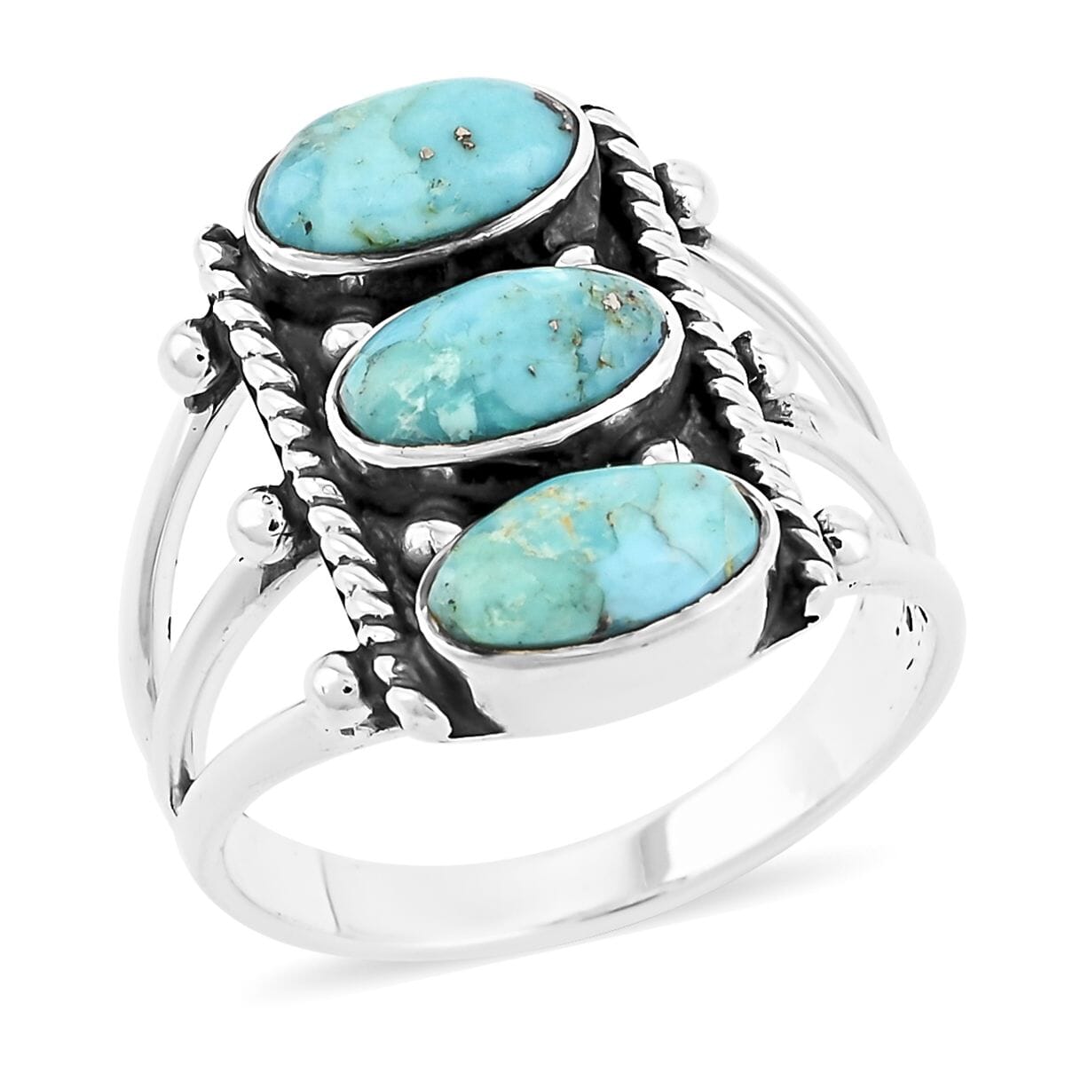 Santa Fe Style Kingman Turquoise 8.50 ctw Ring in Sterling Silver (Size 7.0) image number 0