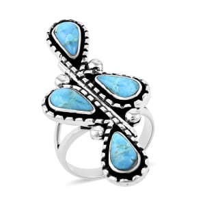 Santa Fe Style Kingman Turquoise 8.00 ctw Ring in Sterling Silver (Size 6.0)