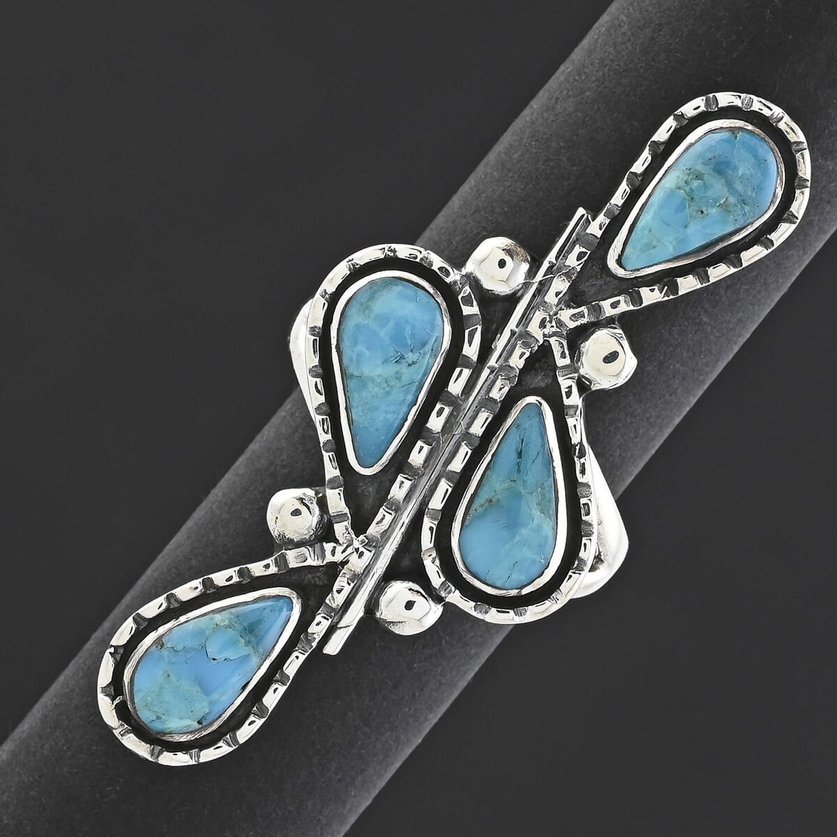 Santa Fe Style Kingman Turquoise 8.00 ctw Ring in Sterling Silver (Size 6.0) image number 1