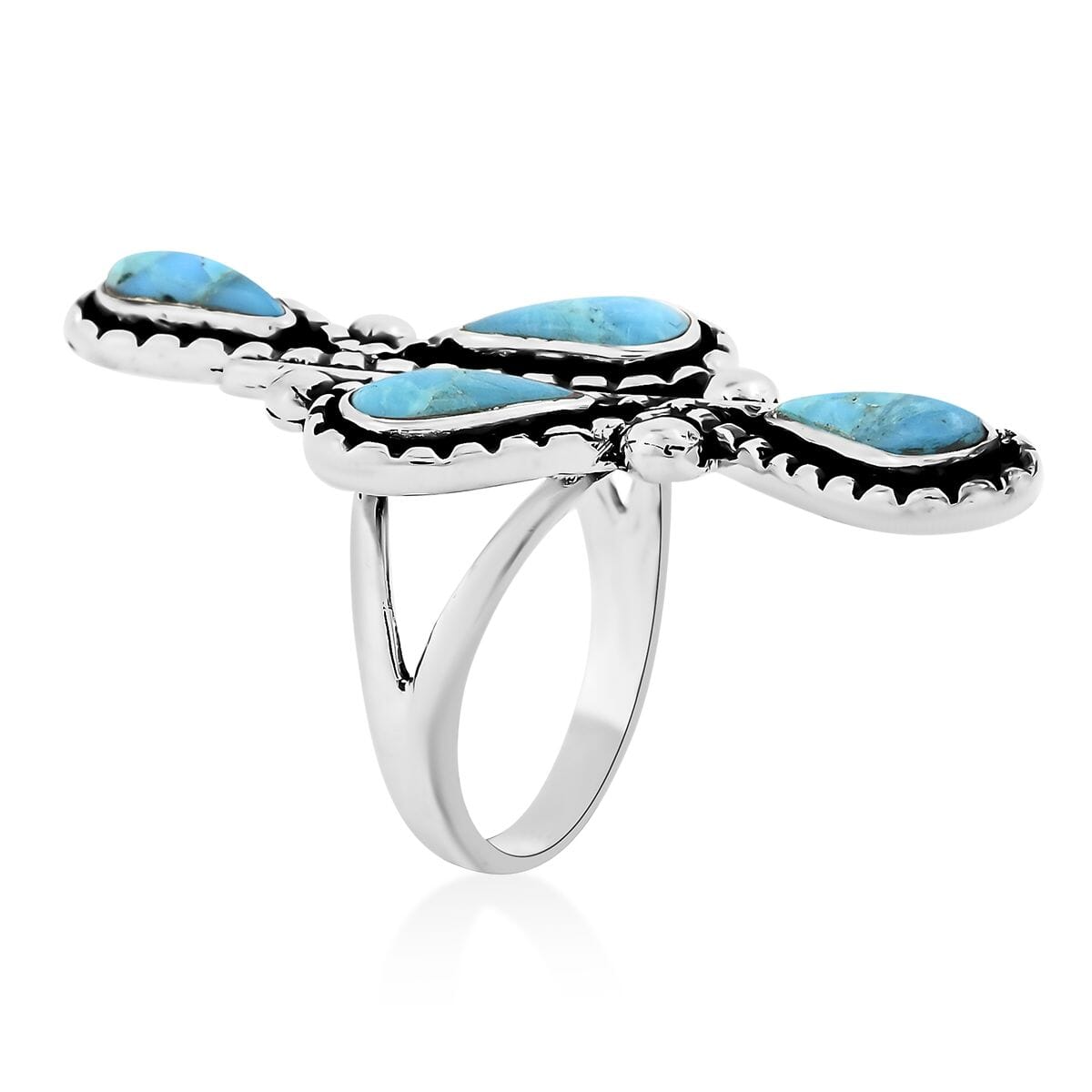 Santa Fe Style Kingman Turquoise 8.00 ctw Ring in Sterling Silver (Size 6.0) image number 3
