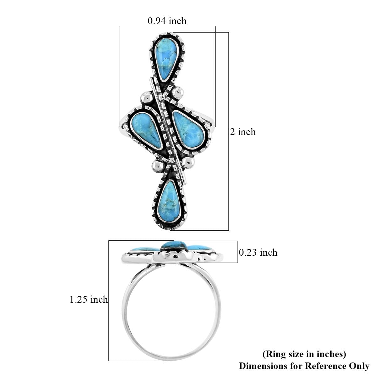 Santa Fe Style Kingman Turquoise 8.00 ctw Ring in Sterling Silver (Size 6.0) image number 5