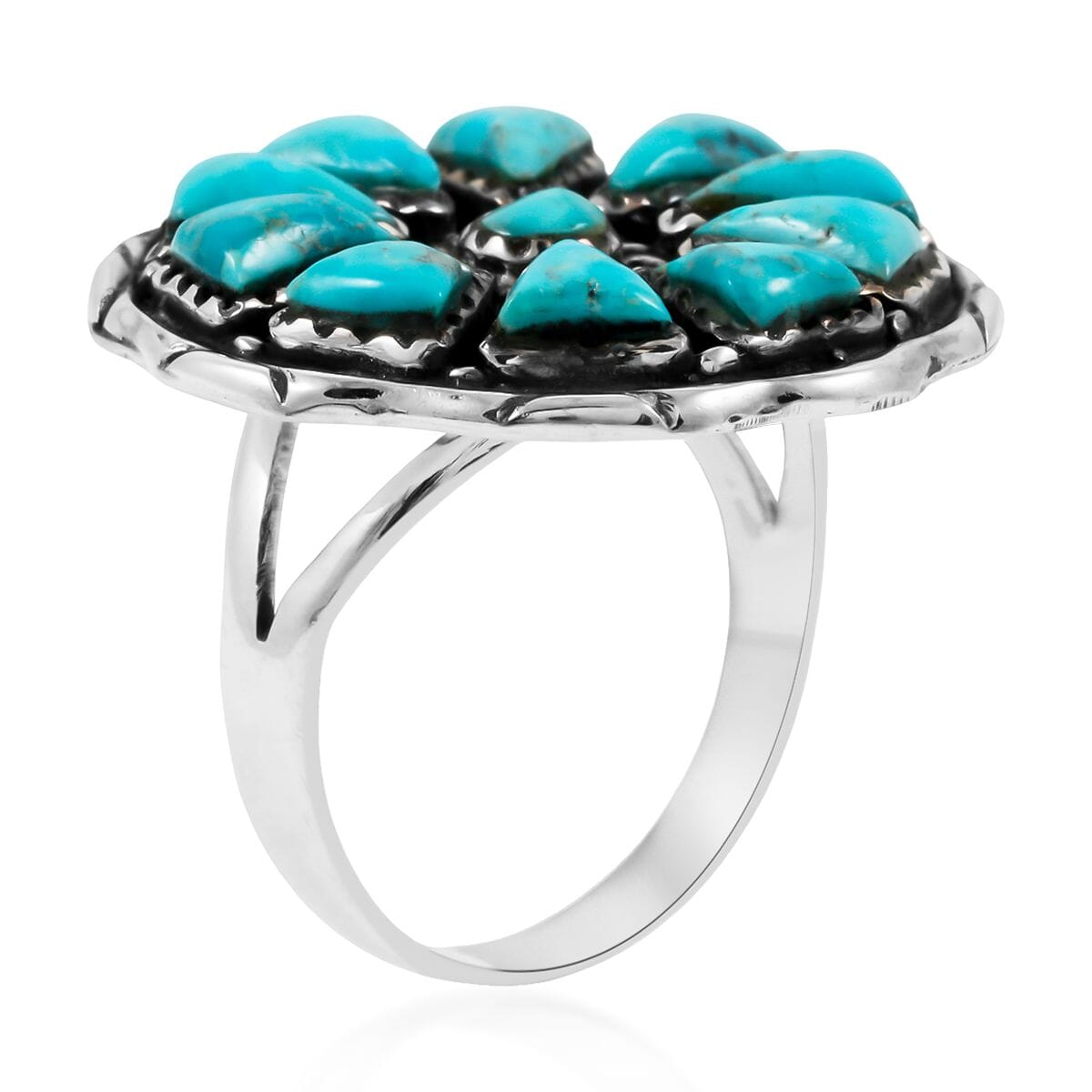 Santa Fe Style Kingman Turquoise 19.00 ctw Ring in Sterling Silver (Size 11.0) image number 3