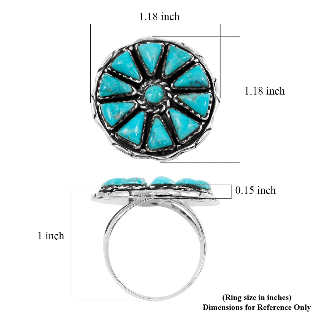 Santa Fe Style Kingman Turquoise 19.00 ctw Ring in Sterling Silver (Size 11.0) image number 4