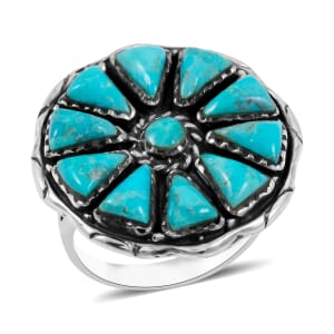 Santa Fe Style Kingman Turquoise 19.00 ctw Ring in Sterling Silver (Size 8.0)