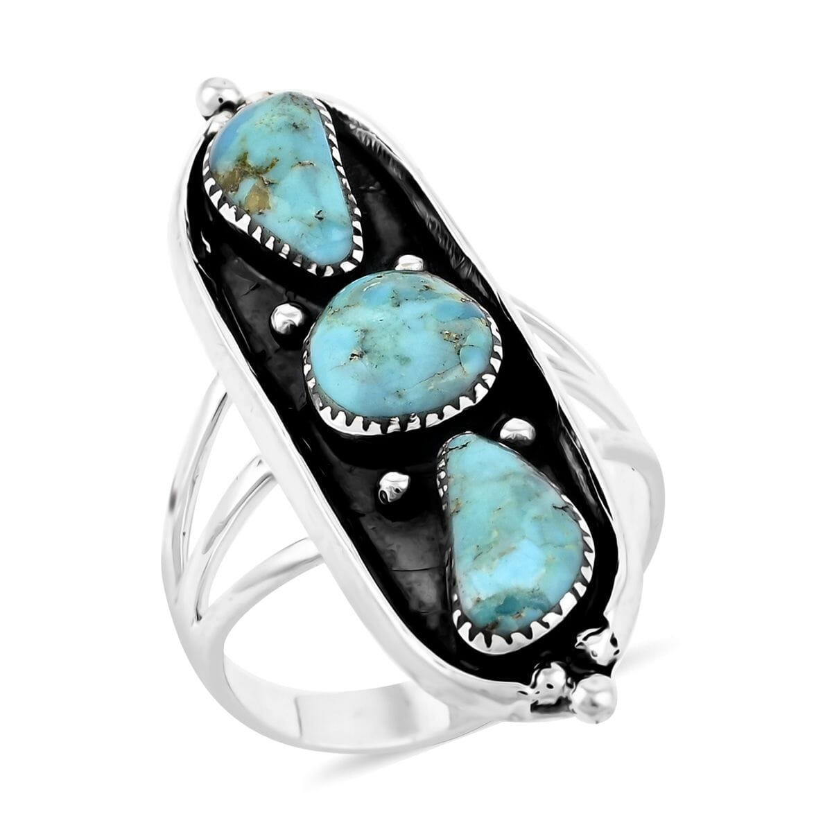 Santa Fe Style Kingman Turquoise 9.00 ctw Ring in Sterling Silver (Size 7.0) image number 0