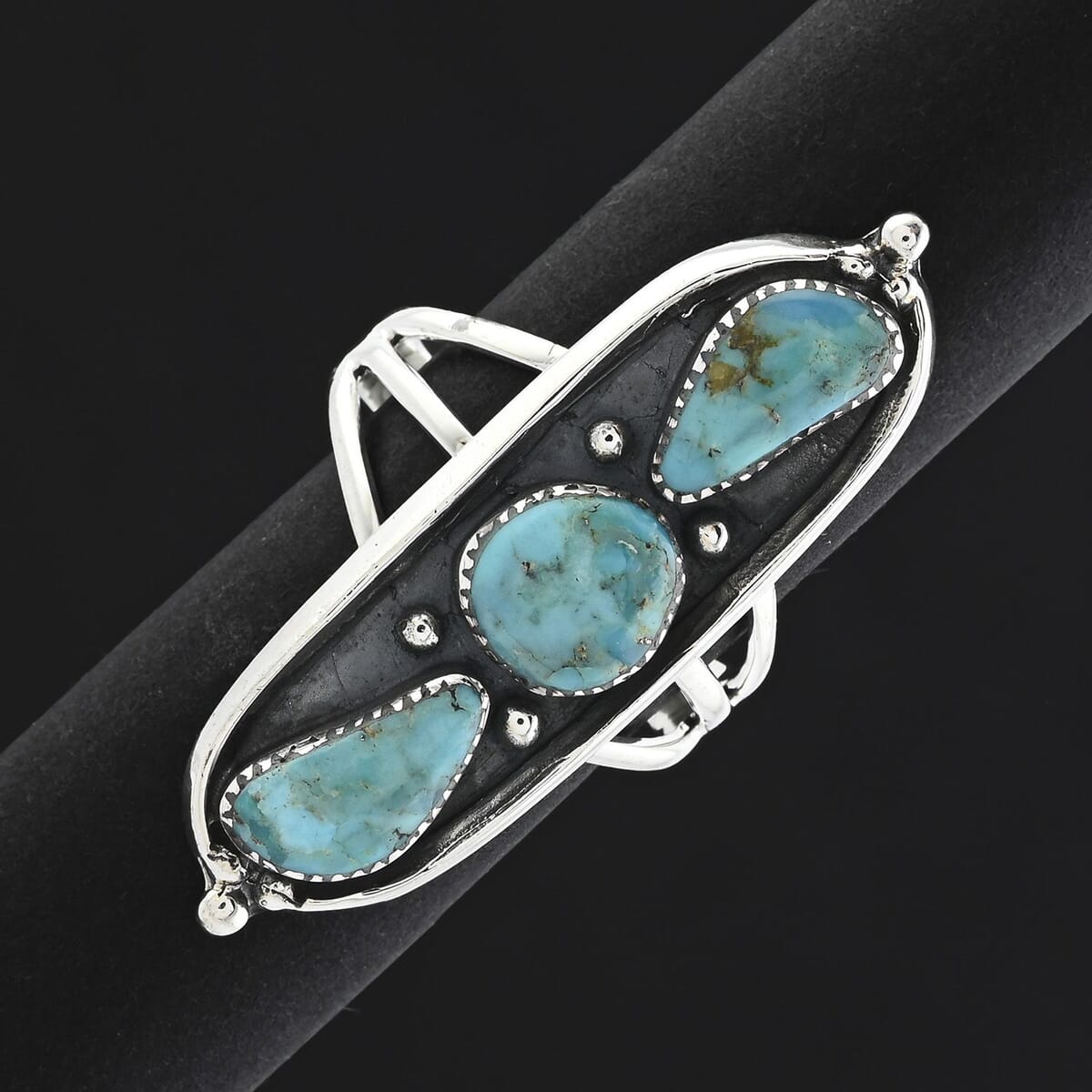 Santa Fe Style Kingman Turquoise 9.00 ctw Ring in Sterling Silver (Size 7.0) image number 1