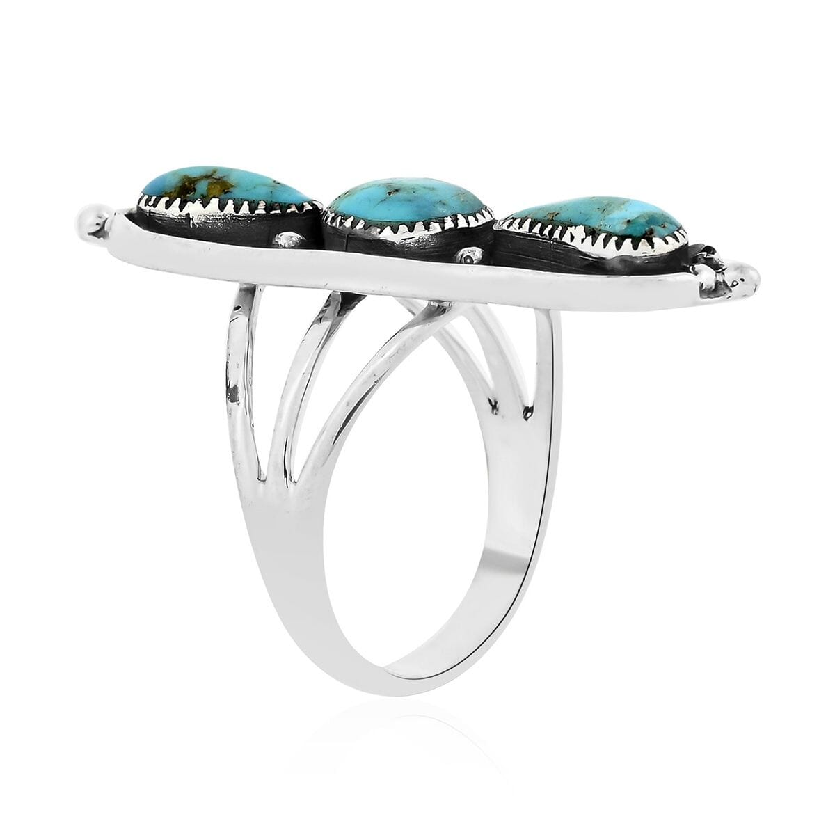 Santa Fe Style Kingman Turquoise 9.00 ctw Ring in Sterling Silver (Size 7.0) image number 3
