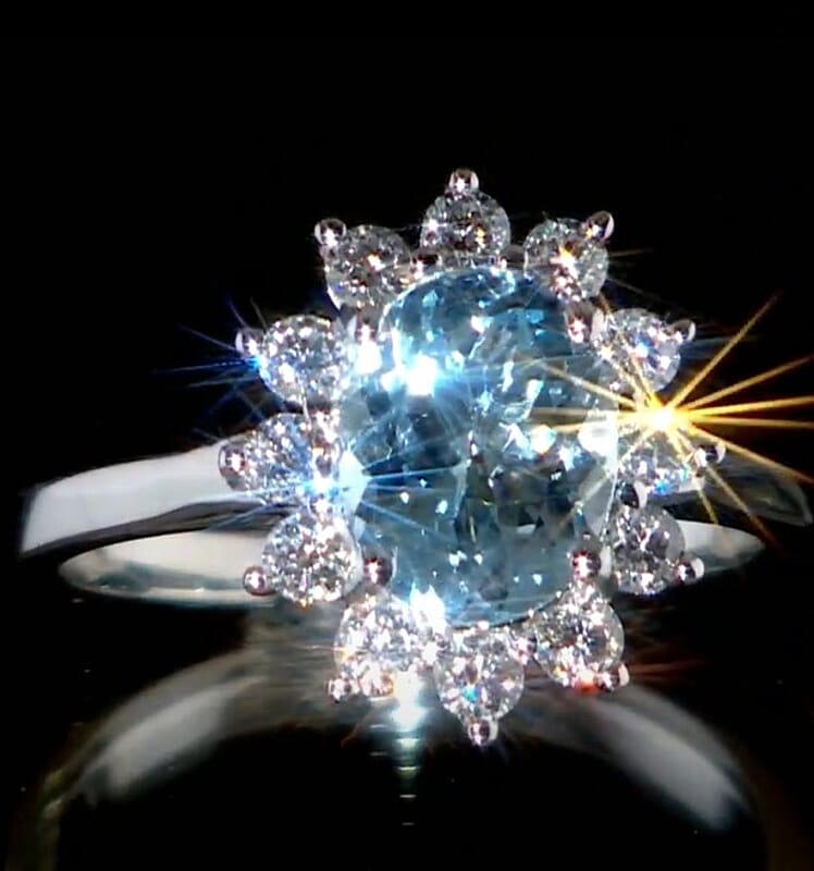 Dan Dennis Deal 10K White Gold AAA Aquamarine, Luxuriant Lab Grown Diamond (I2) (0.30 cts) Ring (Size 10.0) (Del. in 12-15 Days) 2.18 ctw