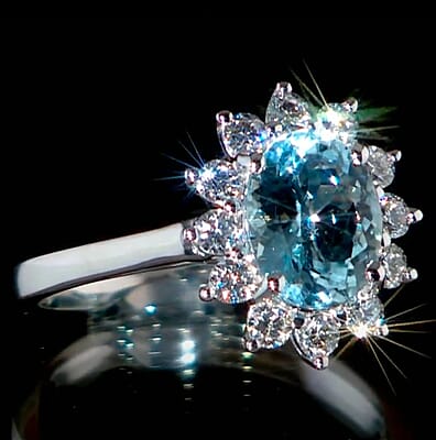 Dan Dennis Deal 10K White Gold AAA Aquamarine, Luxuriant Lab Grown Diamond (I2) (0.30 cts) Ring (Size 10.0) (Del. in 12-15 Days) 2.18 ctw