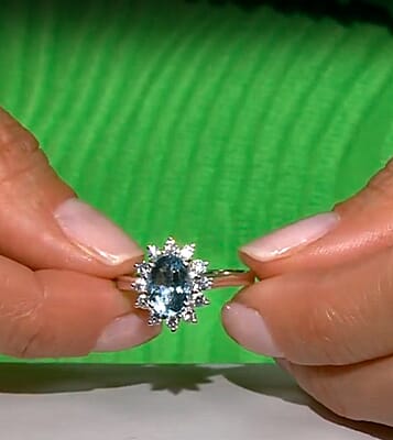 Dan Dennis Deal 10K White Gold AAA Aquamarine, Luxuriant Lab Grown Diamond (I2) (0.30 cts) Ring (Size 10.0) (Del. in 12-15 Days) 2.18 ctw