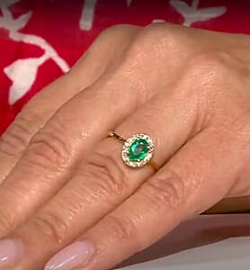 Luxoro AAA Kagem Zambian Emerald and G-H I2 Diamond 1.10 ctw Ring in 14K Yellow Gold (Size 10.0)