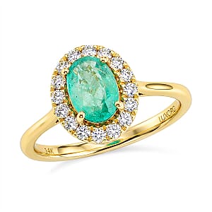 Luxoro AAA Kagem Zambian Emerald and G-H I2 Diamond 1.10 ctw Ring in 14K Yellow Gold (Size 5.0)