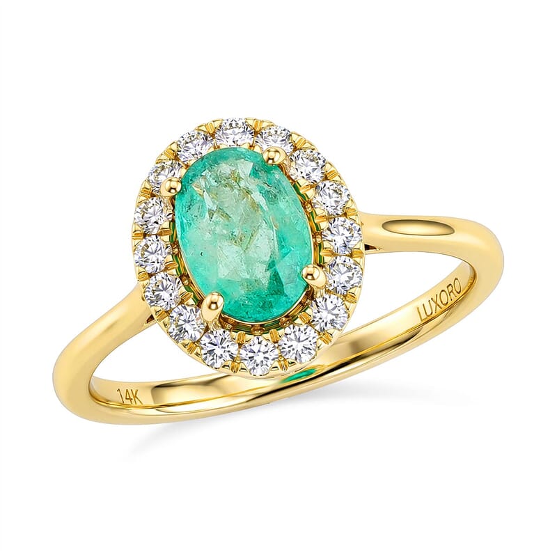 Certified & Appraised Luxoro AAA Kagem Zambian Emerald and G-H I2 Diamond 1.10 ctw Ring in 14K Yellow Gold (Size 5.0)