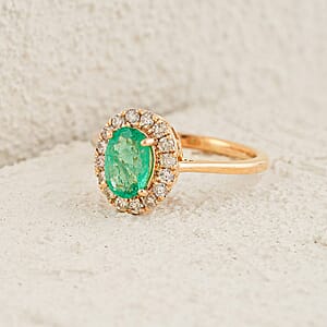 Luxoro AAA Kagem Zambian Emerald and G-H I2 Diamond 1.10 ctw Ring in 14K Yellow Gold (Size 5.0)
