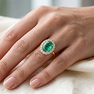 Luxoro AAA Kagem Zambian Emerald and G-H I2 Diamond 1.10 ctw Ring in 14K Yellow Gold (Size 5.0)