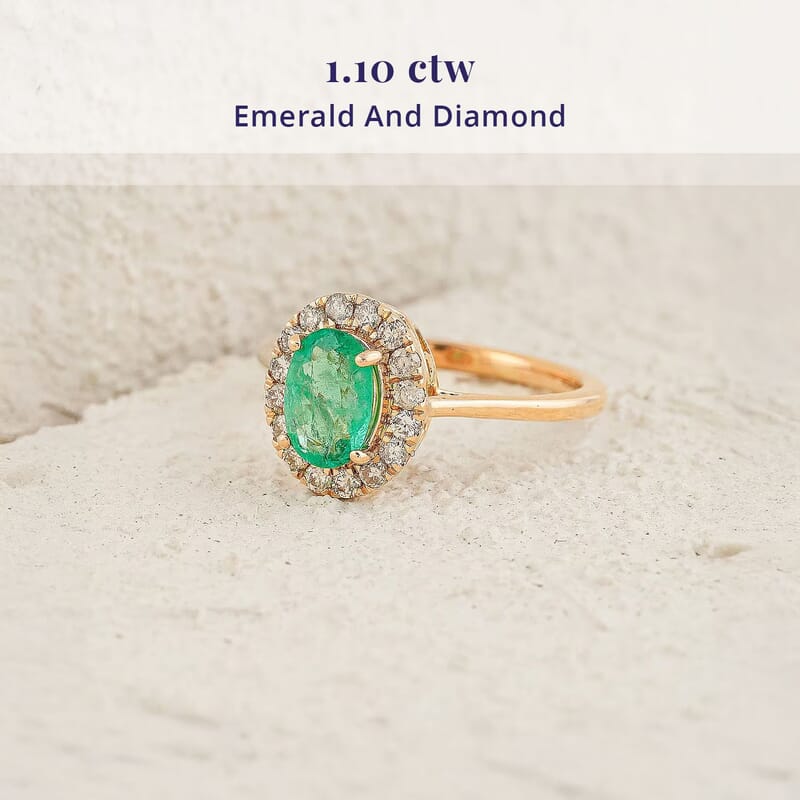 Certified & Appraised Luxoro AAA Kagem Zambian Emerald and G-H I2 Diamond 1.10 ctw Ring in 14K Yellow Gold (Size 5.0)