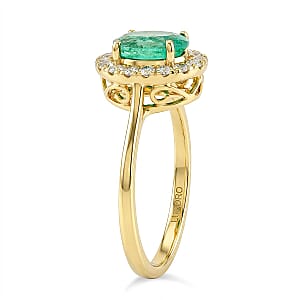 Luxoro AAA Kagem Zambian Emerald and G-H I2 Diamond 1.10 ctw Ring in 14K Yellow Gold (Size 5.0)