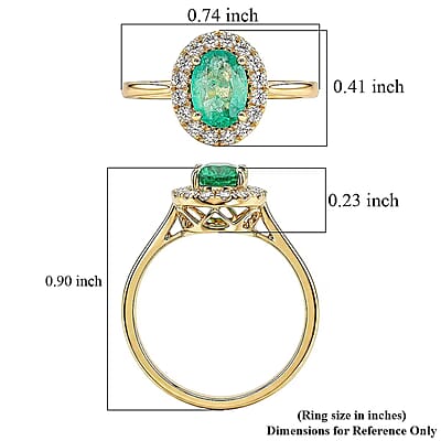 Luxoro AAA Kagem Zambian Emerald and G-H I2 Diamond 1.10 ctw Ring in 14K Yellow Gold (Size 5.0)