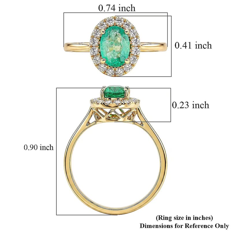 Certified & Appraised Luxoro AAA Kagem Zambian Emerald and G-H I2 Diamond 1.10 ctw Ring in 14K Yellow Gold (Size 5.0)