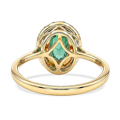 Luxoro AAA Kagem Zambian Emerald and G-H I2 Diamond 1.10 ctw Ring in 14K Yellow Gold (Size 5.0)