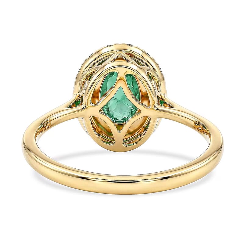 Certified & Appraised Luxoro AAA Kagem Zambian Emerald and G-H I2 Diamond 1.10 ctw Ring in 14K Yellow Gold (Size 5.0)