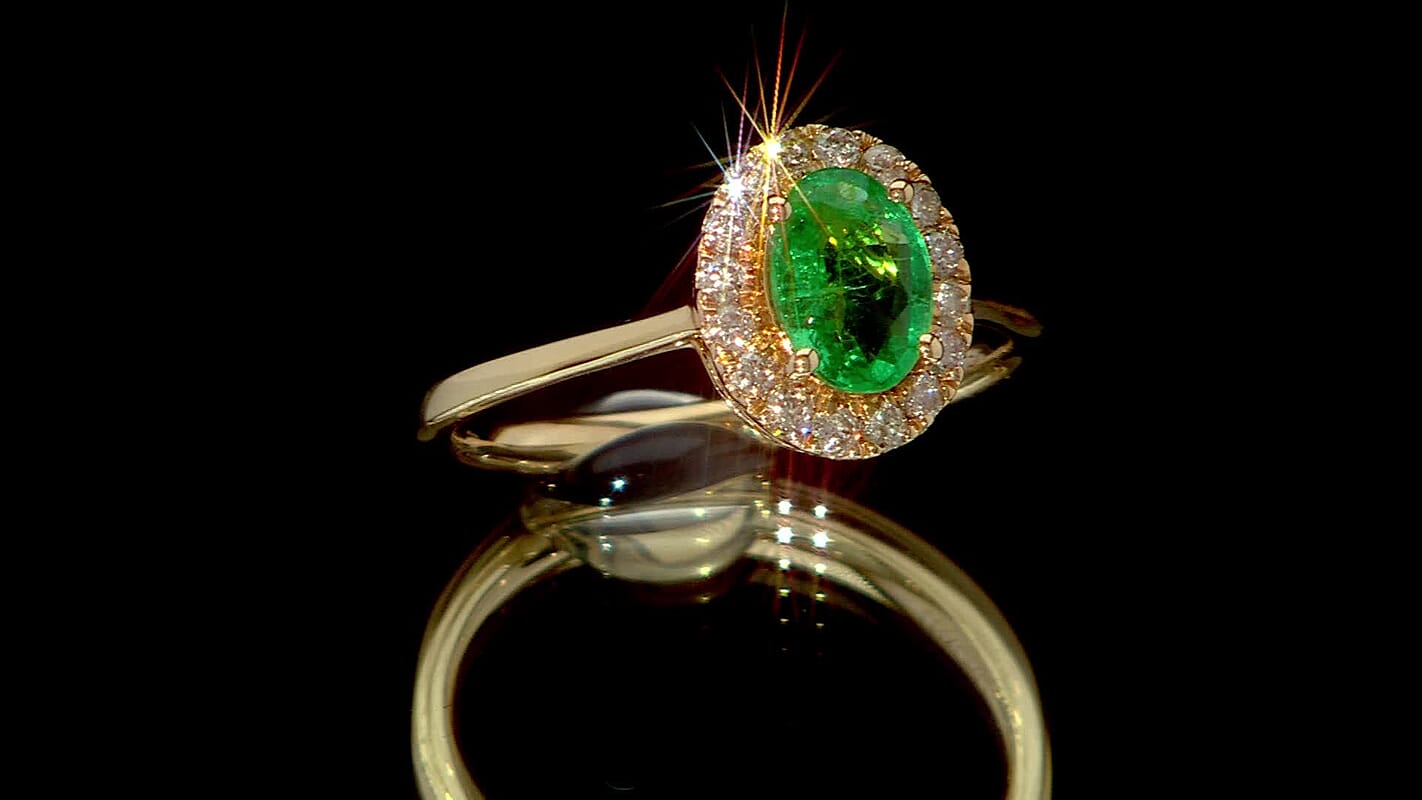 Luxoro 14K Yellow Gold AAA Kagem Zambian Emerald, Diamond (G-H, I2) Ring (Size 10.0) 1.10 ctw