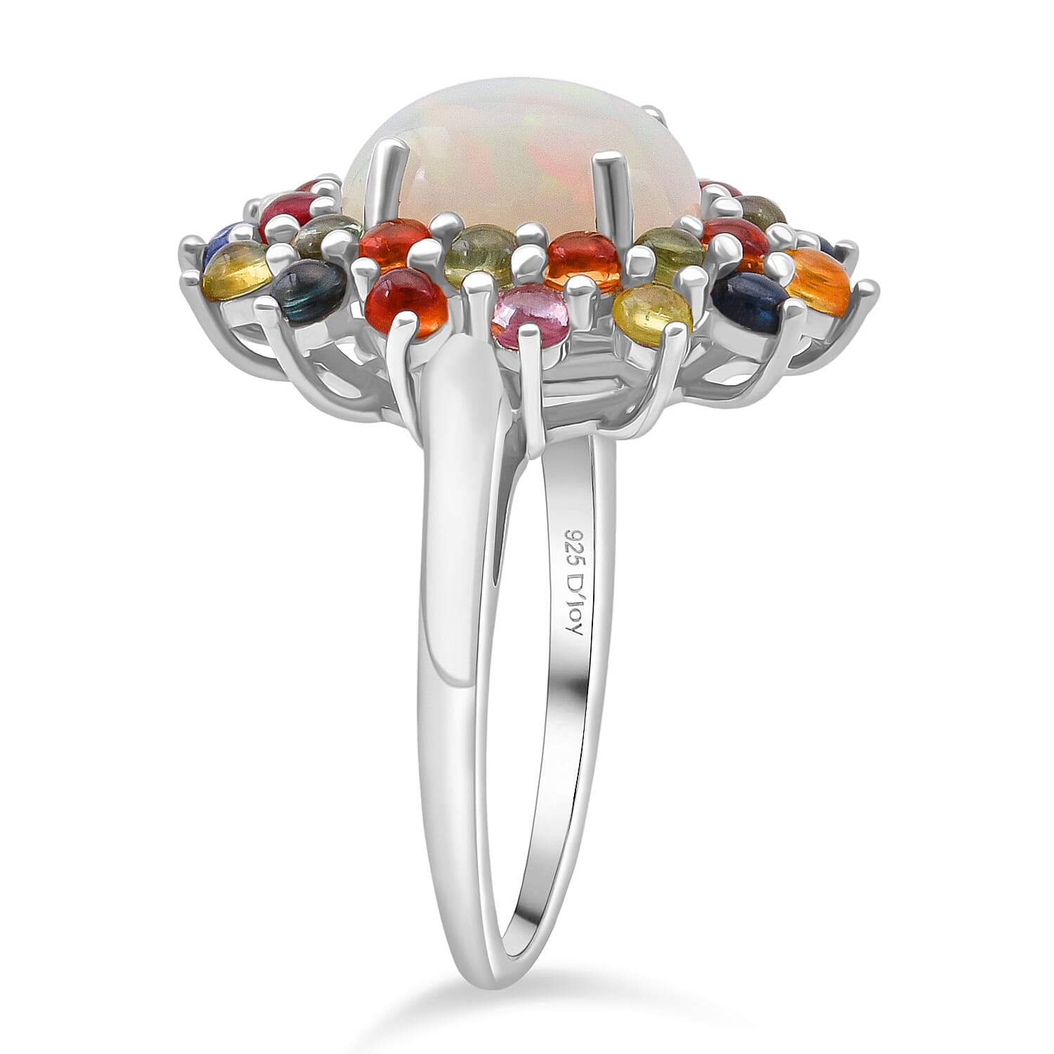 D'Joy Premium Ethiopian Welo Opal and Multi Sapphire 5.10 ctw Celestial Carnival Ring in Rhodium Over Sterling Silver (Size 10.0)