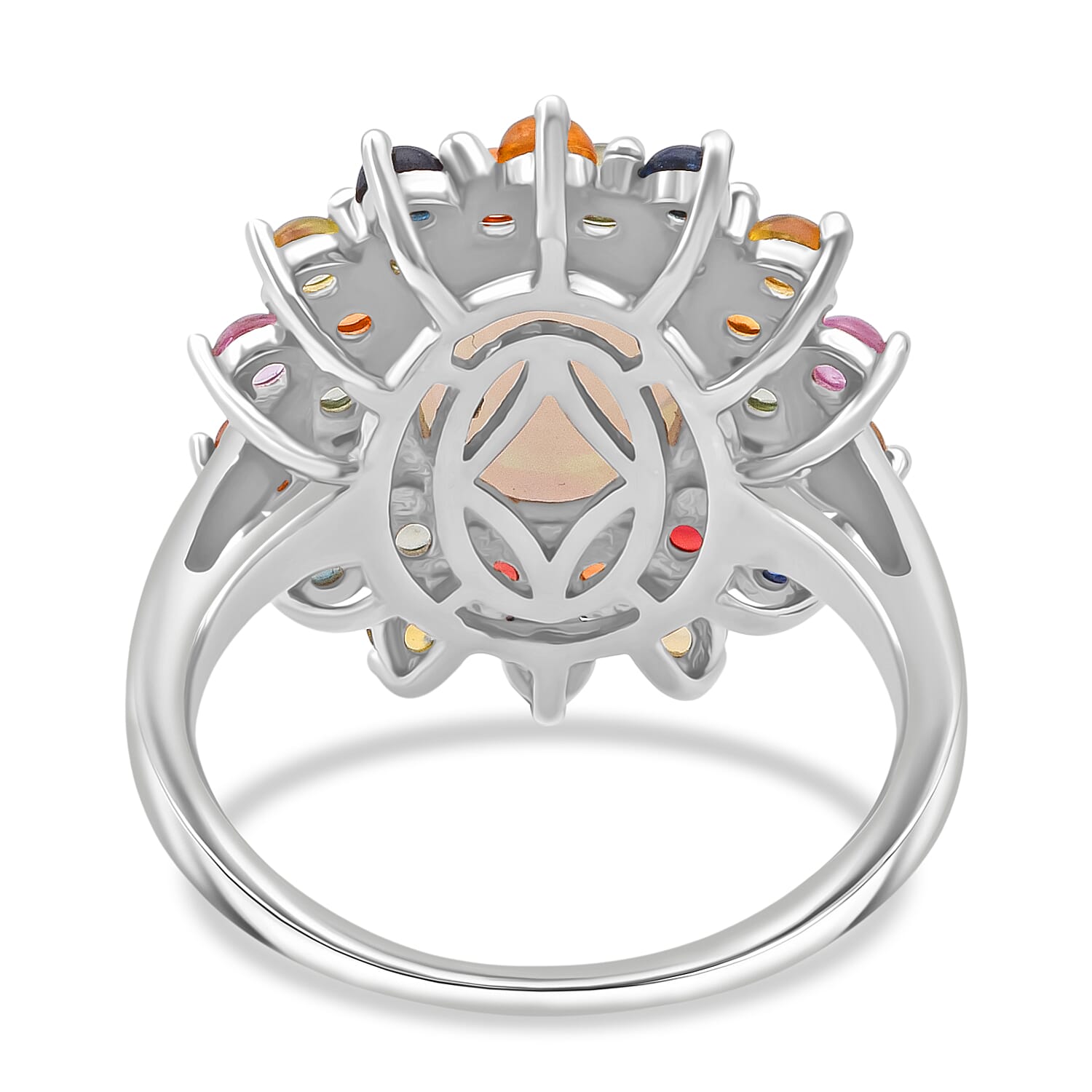 D'Joy Premium Ethiopian Welo Opal and Multi Sapphire 5.10 ctw Celestial Carnival Ring in Rhodium Over Sterling Silver (Size 10.0)
