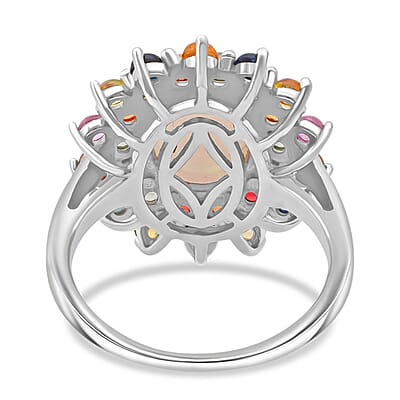 D'Joy Premium Ethiopian Welo Opal and Multi Sapphire 5.10 ctw Celestial Carnival Ring in Rhodium Over Sterling Silver (Size 10.0)