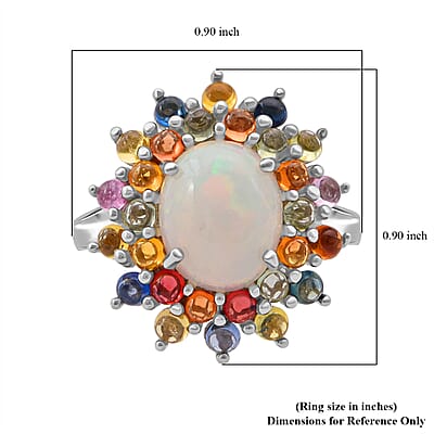 D'Joy Premium Ethiopian Welo Opal and Multi Sapphire 5.10 ctw Celestial Carnival Ring in Rhodium Over Sterling Silver (Size 10.0)