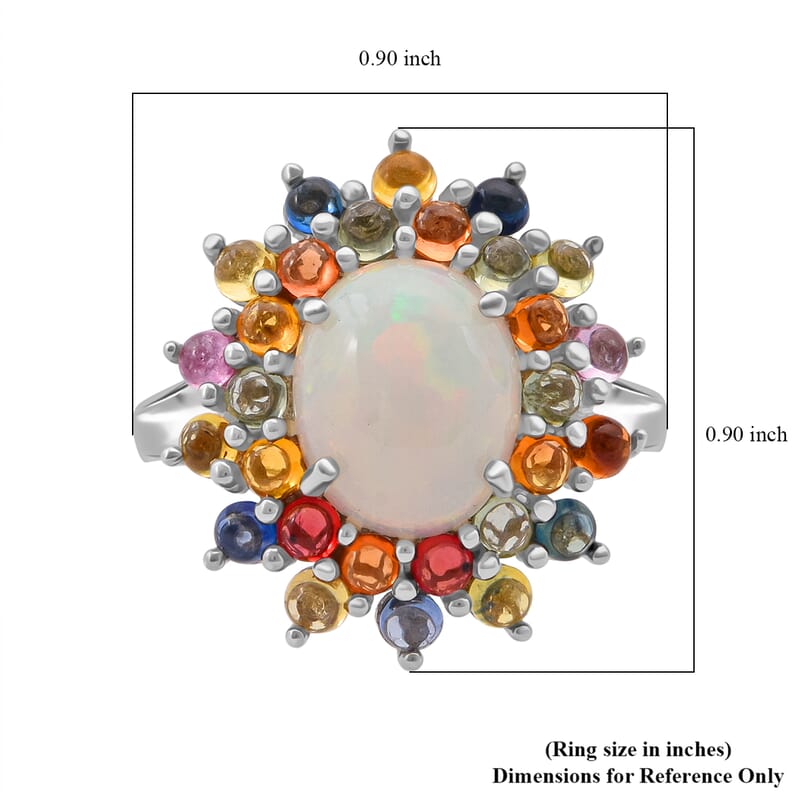 D'Joy Premium Ethiopian Welo Opal and Multi Sapphire 5.10 ctw Celestial Carnival Ring in Rhodium Over Sterling Silver (Size 10.0)