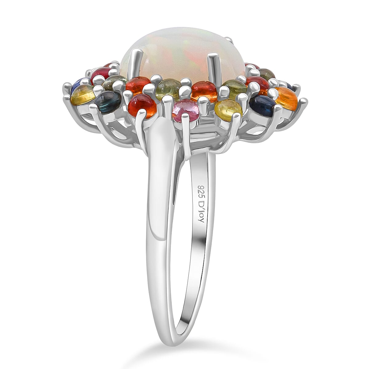 D'Joy Premium Ethiopian Welo Opal and Multi Sapphire 5.10 ctw Celestial Carnival Ring in Rhodium Over Sterling Silver (Size 11.0) image number 4