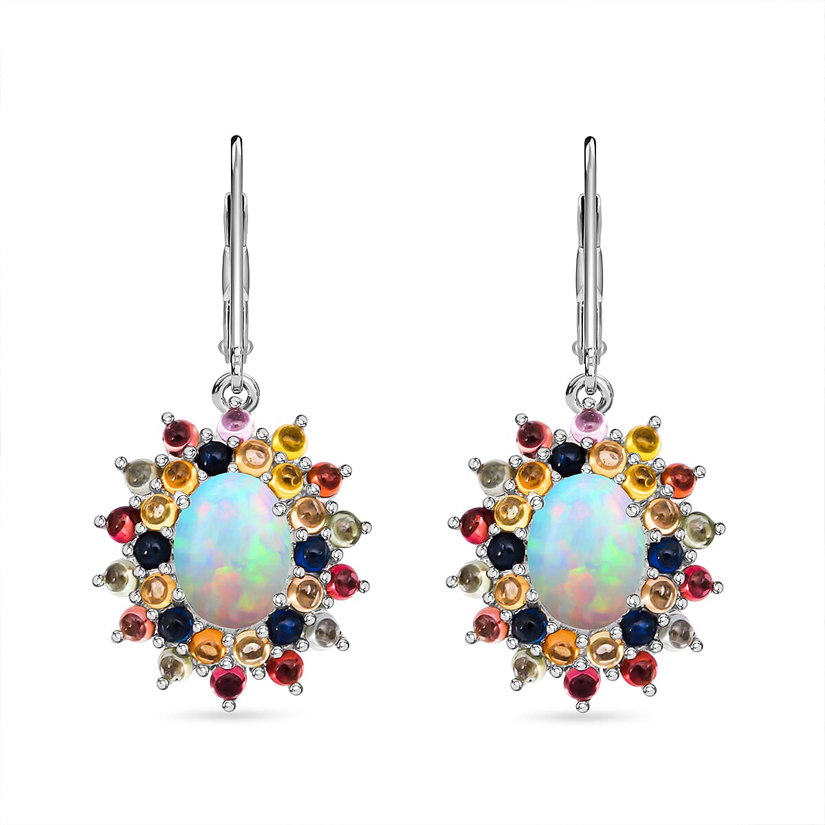 D'Joy Premium Ethiopian Wel Opal and Multi Sapphire 6.50 ctw Celestial Carnival Earrings in Rhodium Over Sterling Silver image number 0