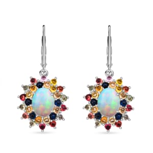 D'Joy Premium Ethiopian Wel Opal and Multi Sapphire 6.50 ctw Earrings in Rhodium Over Sterling Silver