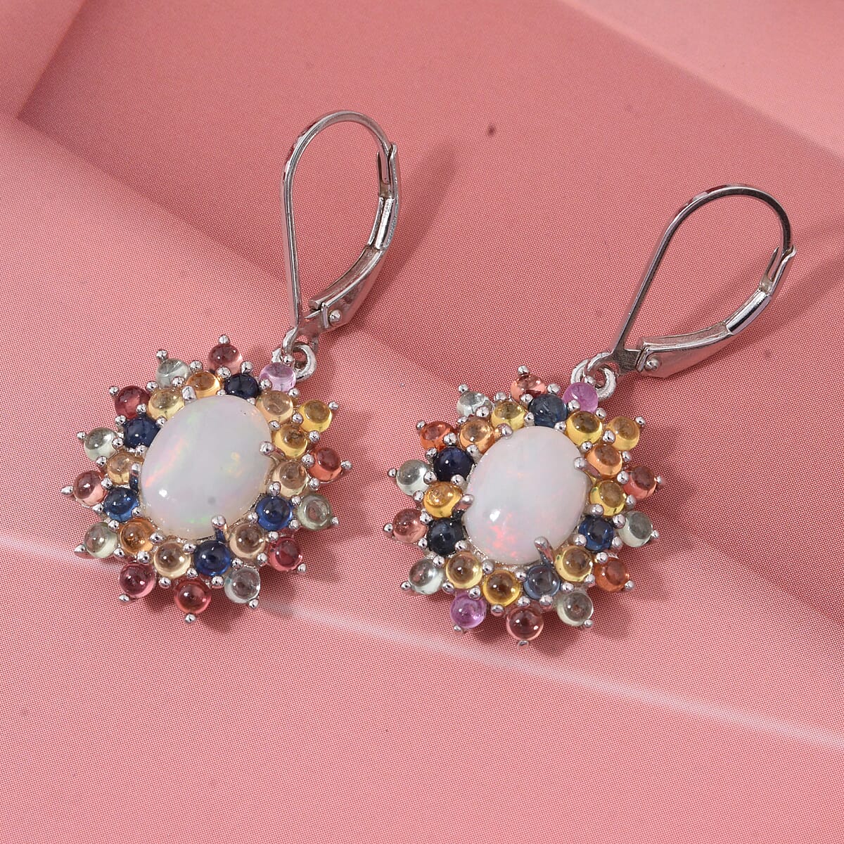 D'Joy Premium Ethiopian Wel Opal and Multi Sapphire 6.50 ctw Celestial Carnival Earrings in Rhodium Over Sterling Silver image number 1